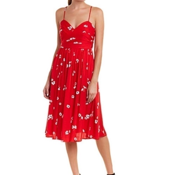 Bardot Red Floral Midi Dress Sweetheart Fit & Flare Size 6 - Picture 1 of 12